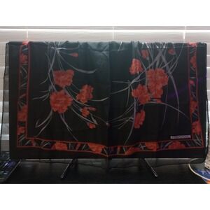 Vintage Fabriani Floral Square Scarf – 34" x‎ 34" – Black Red Flowers